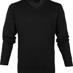 Truien Van Merino Wol Profuomo Pullover Merino V-Hals Zwart