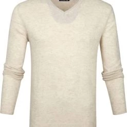 Wollen Truien Voor Heren Suitable Lamswol Pullover V-Hals Beige