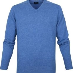 Wollen Truien Voor Heren William Lockie V-Hals Lamswol Lichtblauw