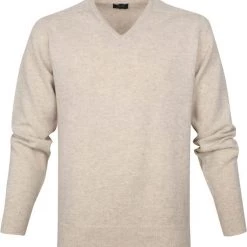 Wollen Truien Voor Heren William Lockie V-Hals Lamswol Beige