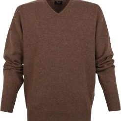 Wollen Truien Voor Heren William Lockie V-Hals Lamswol Bruin