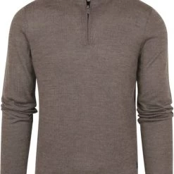 Wollen Truien Voor Heren State Of Art Half Zip Wol Mix Taupe