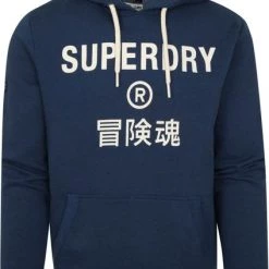 Hoodies Superdry Hoodie Logo Navy Blauw