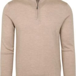 Truien Van Merino Wol Suitable Half Zip Trui Merino Beige