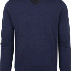 Truien Van Merino Wol Suitable Pullover V-Hals Merino Kobalt Blauw