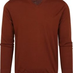 Truien Van Merino Wol Suitable Pullover V-Hals Merino Brique