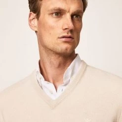 Lamswollen Truien Hackett Pullover Lamswol V-Hals Ecru -Truien & Vesten Verkoop winkel 75474 6